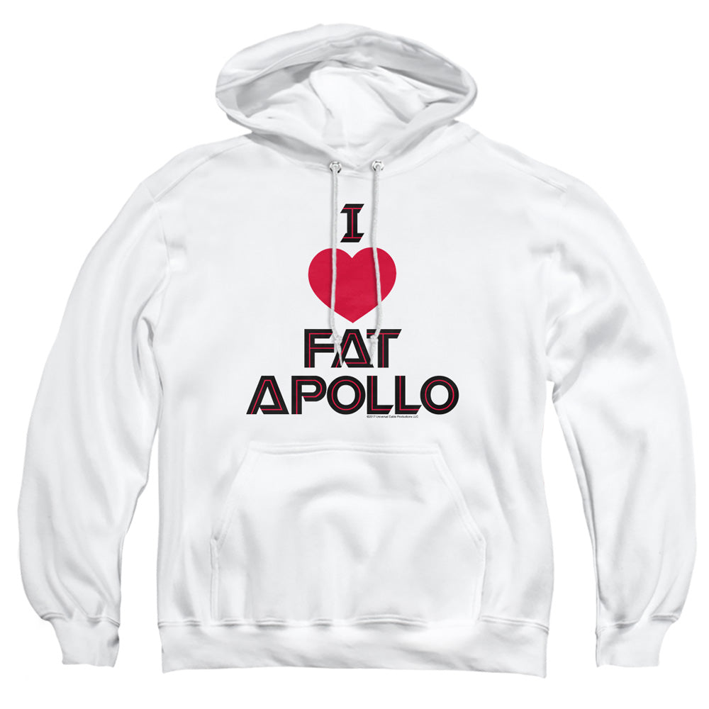 AN OFFCIALLY LICENSED BSG I HEART FAT APOLLO ADULT UNISEX PULLOVER HOODIE WHITE