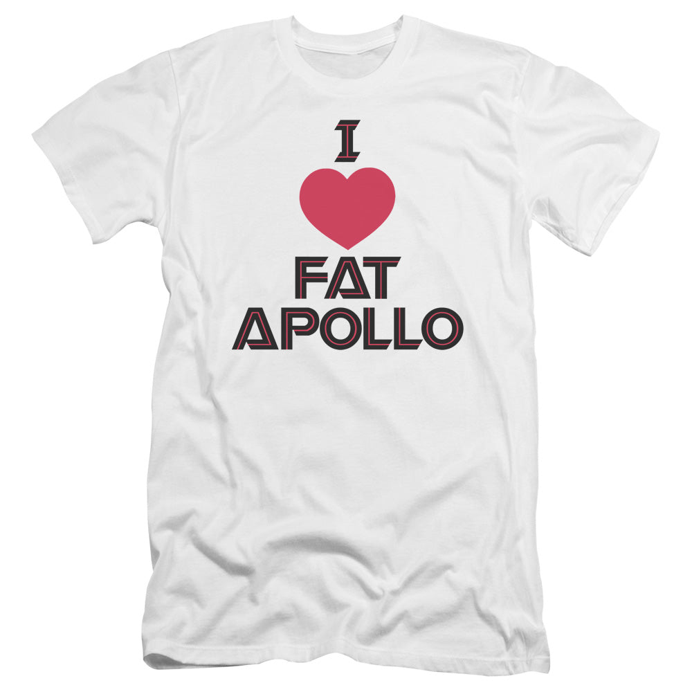 AN OFFCIALLY LICENSED BSG I HEART FAT APOLLO MEN'S PREMIUM SLIM FIT T-SHIRT WHITE
