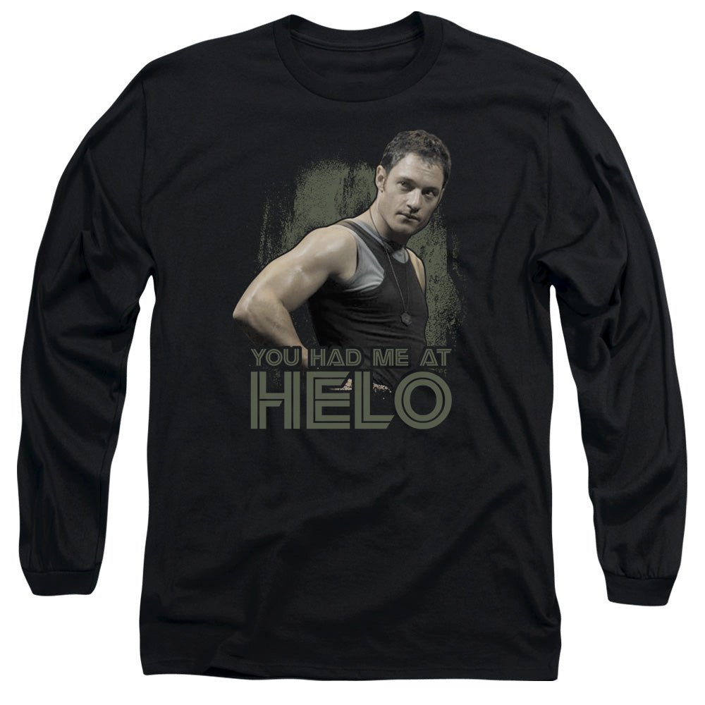 AN OFFCIALLY LICENSED BSG HAD ME AT HELO MEN'S LONG SLEEVE T-SHIRT BLACK