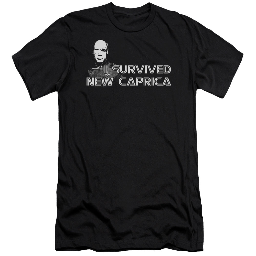 AN OFFCIALLY LICENSED BSG I SURVIVED NEW CAPRICA MEN'S PREMIUM SLIM FIT T-SHIRT BLACK