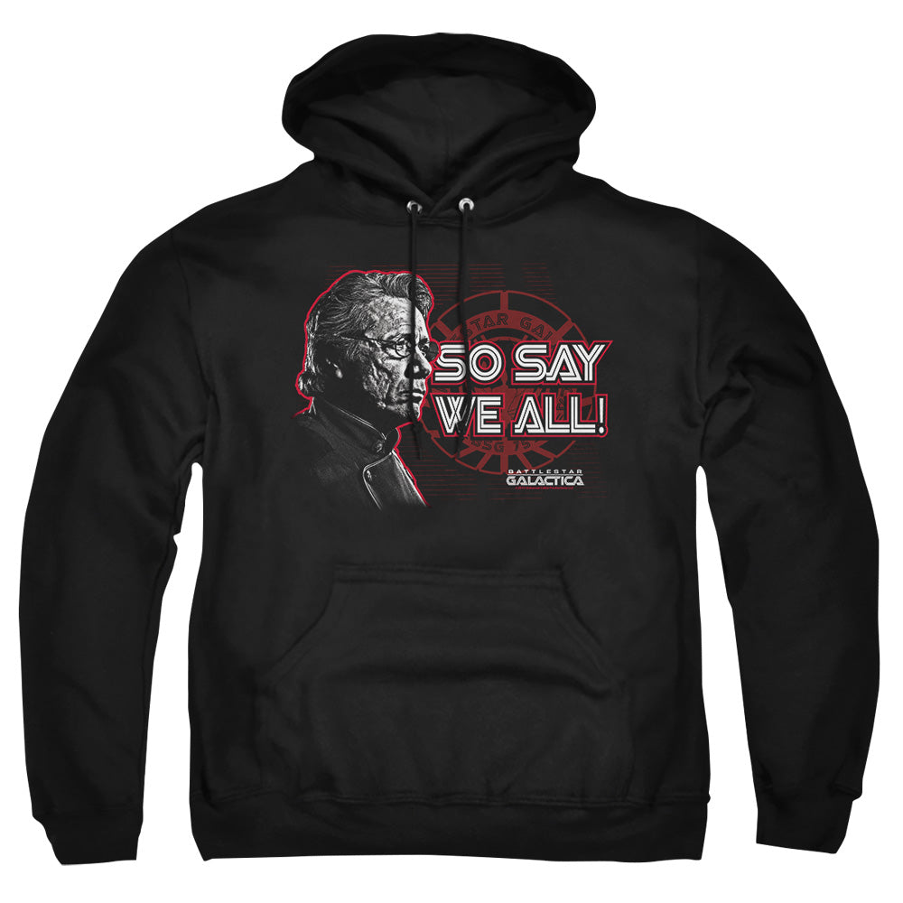 AN OFFCIALLY LICENSED BSG SO SAY WE ALL ADULT UNISEX PULLOVER HOODIE BLACK
