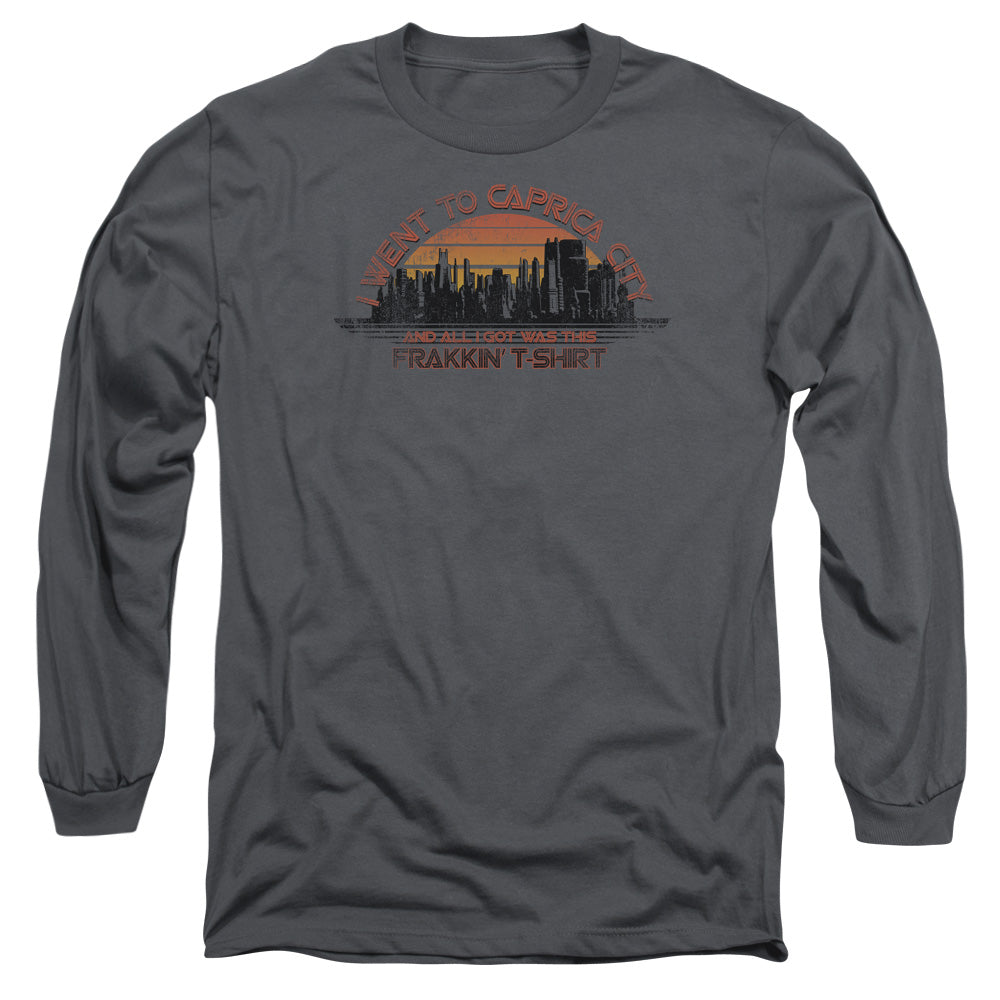 AN OFFCIALLY LICENSED BSG CAPRICA CITY MEN'S LONG SLEEVE T-SHIRT CHARCOAL