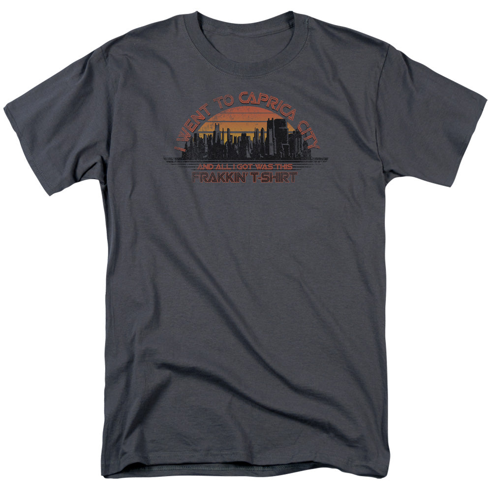 AN OFFCIALLY LICENSED BSG CAPRICA CITY MEN'S REGULAR FIT T-SHIRT CHARCOAL