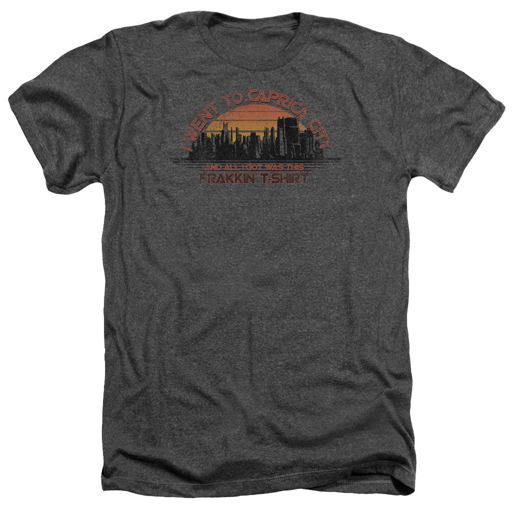 AN OFFCIALLY LICENSED BSG CAPRICA CITY MEN'S HEATHER T-SHIRT CHARCOAL