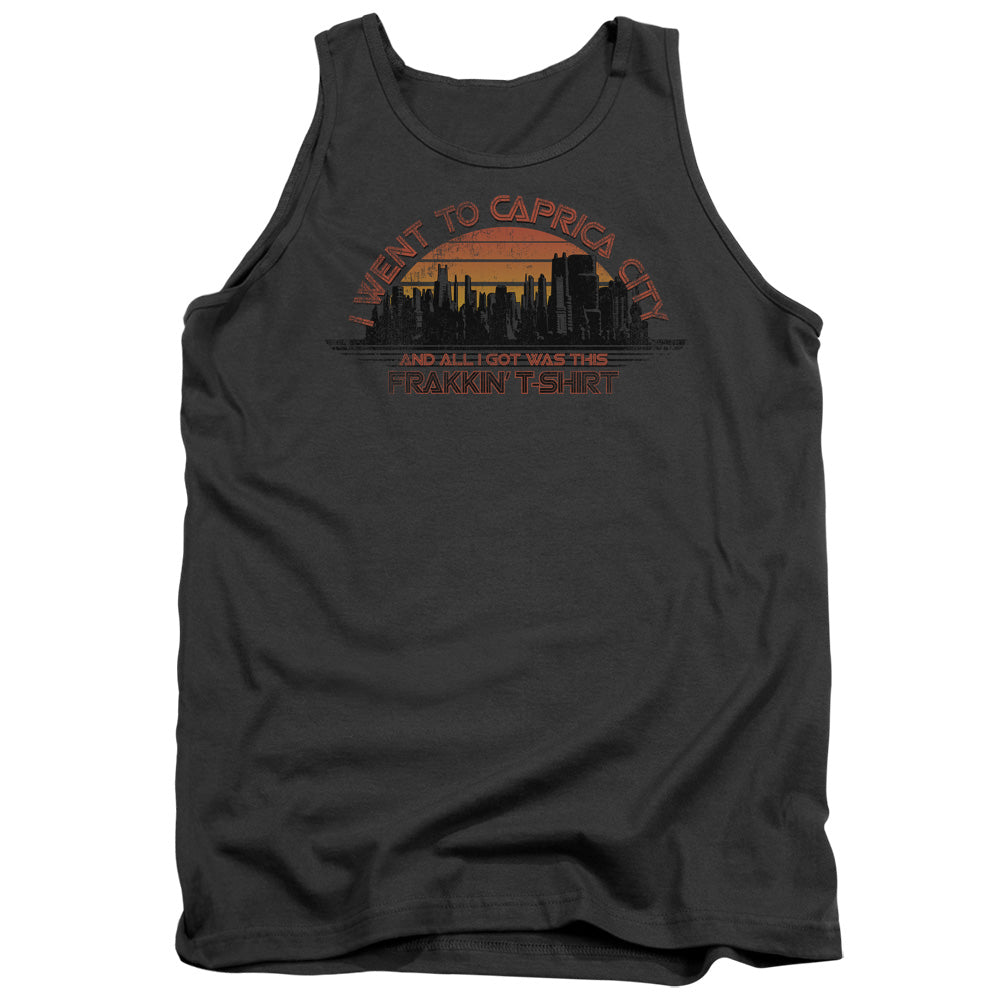 AN OFFCIALLY LICENSED BSG CAPRICA CITY ADULT UNISEX TANK TOP CHARCOAL