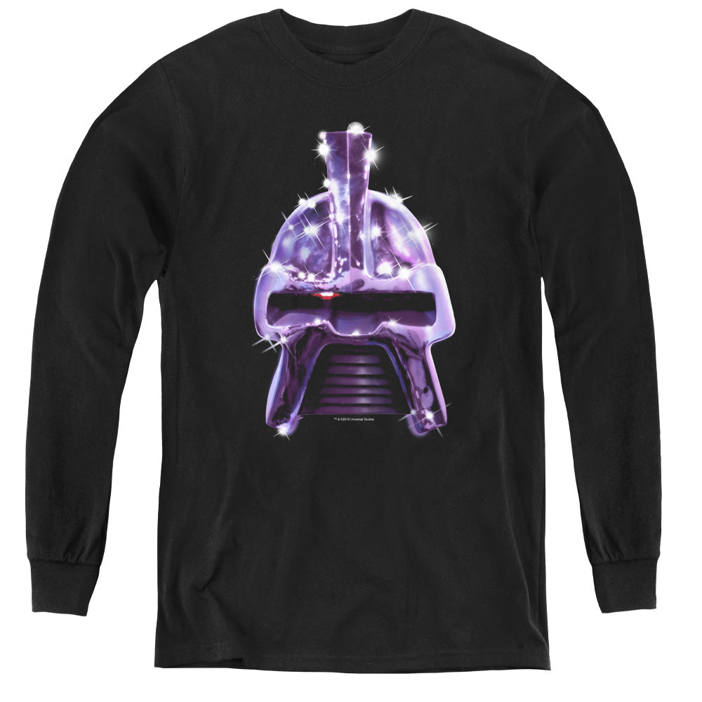 AN OFFCIALLY LICENSED BSG RETRO CYLON HEAD YOUTH LONG SLEEVE T-SHIRT BLACK