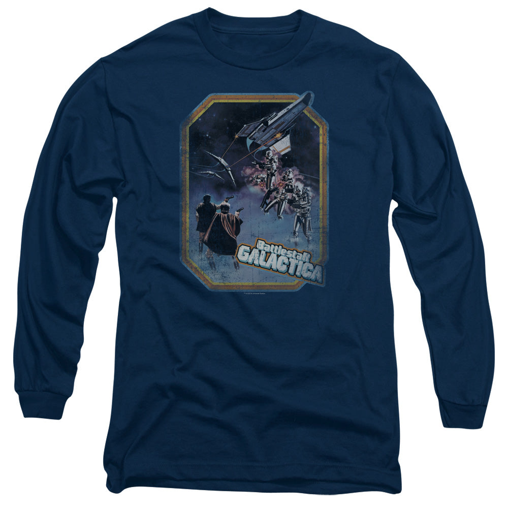AN OFFCIALLY LICENSED BSG POSTER IRON ON MEN'S LONG SLEEVE T-SHIRT NAVY