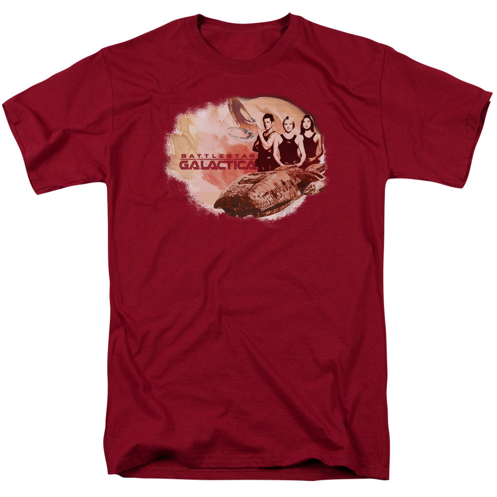 AN OFFCIALLY LICENSED BSG GALACTICA PILOTS MEN'S REGULAR FIT T-SHIRT CARDINAL