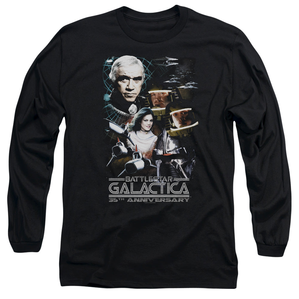 AN OFFCIALLY LICENSED BSG 35TH ANNIVERSARY COLLAGE MEN'S LONG SLEEVE T-SHIRT BLACK