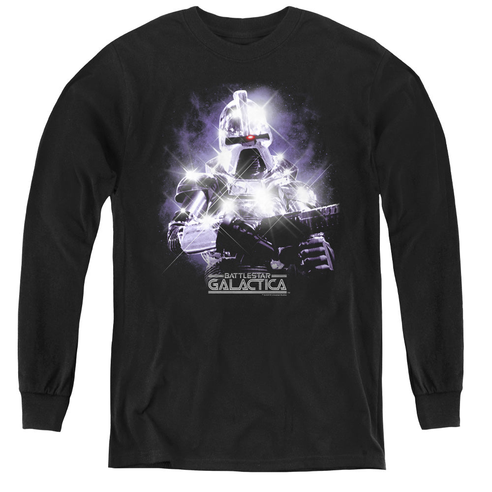 AN OFFCIALLY LICENSED BSG 35TH ANNIVERSARY CYLON YOUTH LONG SLEEVE T-SHIRT BLACK