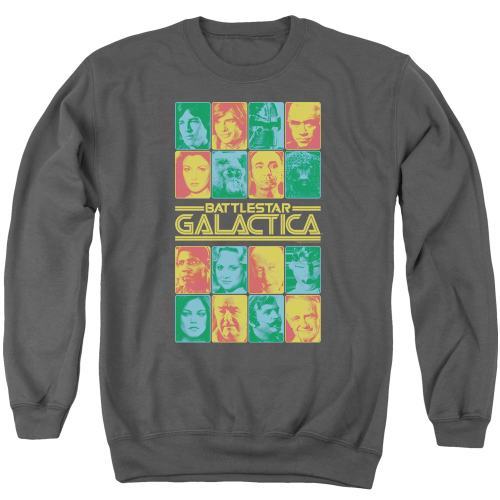 AN OFFCIALLY LICENSED BSG 35TH ANNIVERSARY CAST ADULT UNISEX CREWNECK SWEATSHIRT CHARCOAL