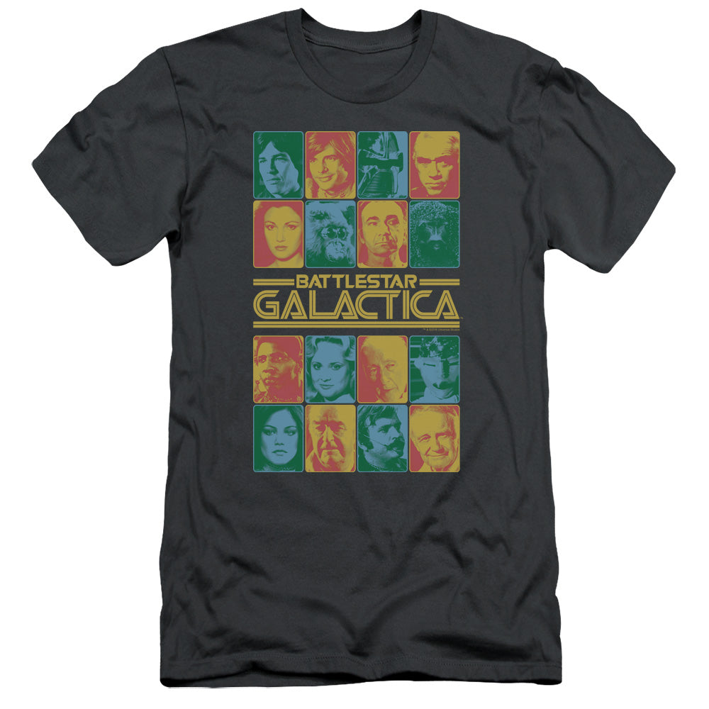 AN OFFCIALLY LICENSED BSG 35TH ANNIVERSARY CAST MEN'S PREMIUM SLIM FIT T-SHIRT CHARCOAL