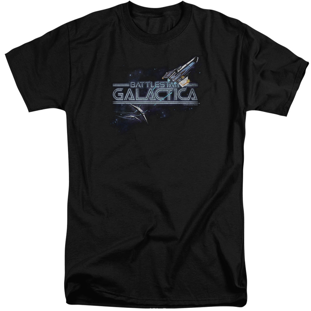AN OFFCIALLY LICENSED BSG CYLON PERSUIT MEN'S TALL FIT T-SHIRT BLACK