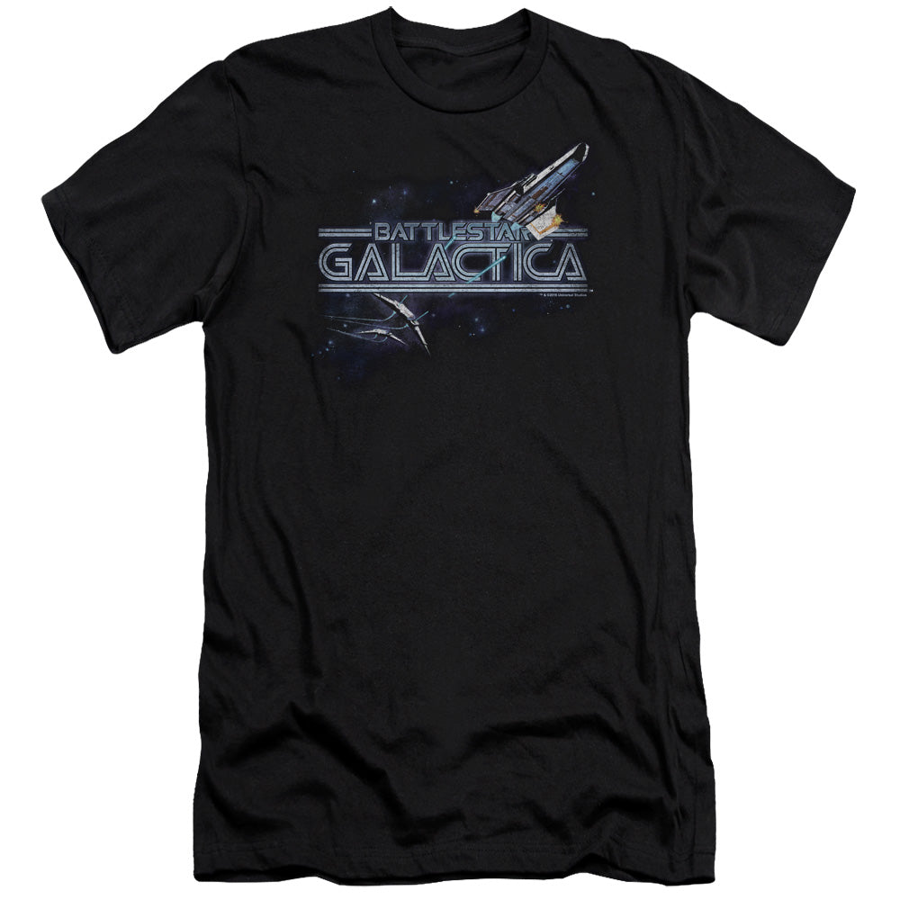 AN OFFCIALLY LICENSED BSG CYLON PERSUIT MEN'S PREMIUM SLIM FIT T-SHIRT BLACK
