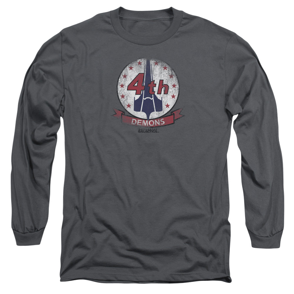 AN OFFCIALLY LICENSED BSG DEMONS BADGE MEN'S LONG SLEEVE T-SHIRT CHARCOAL