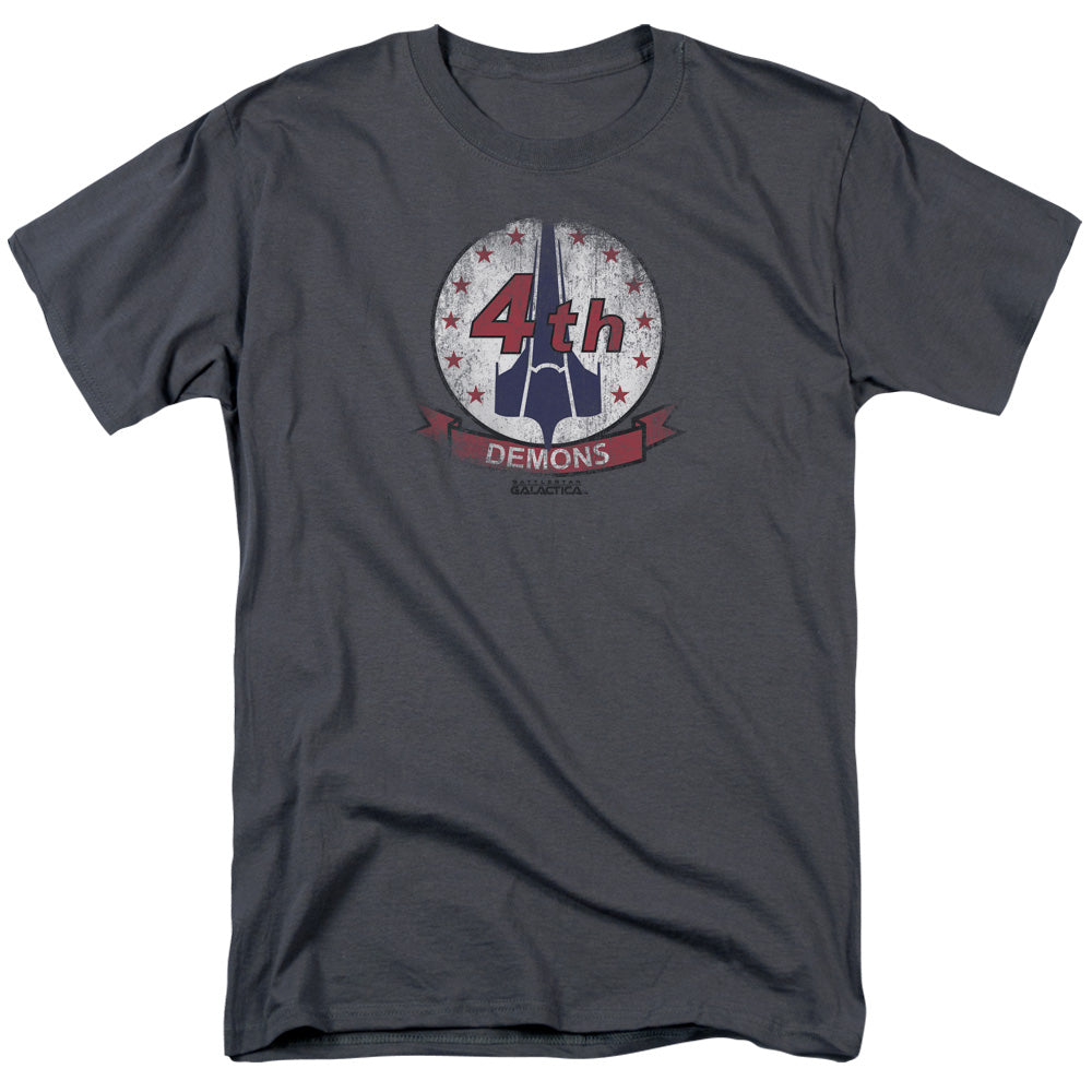 AN OFFCIALLY LICENSED BSG DEMONS BADGE MEN'S REGULAR FIT T-SHIRT CHARCOAL