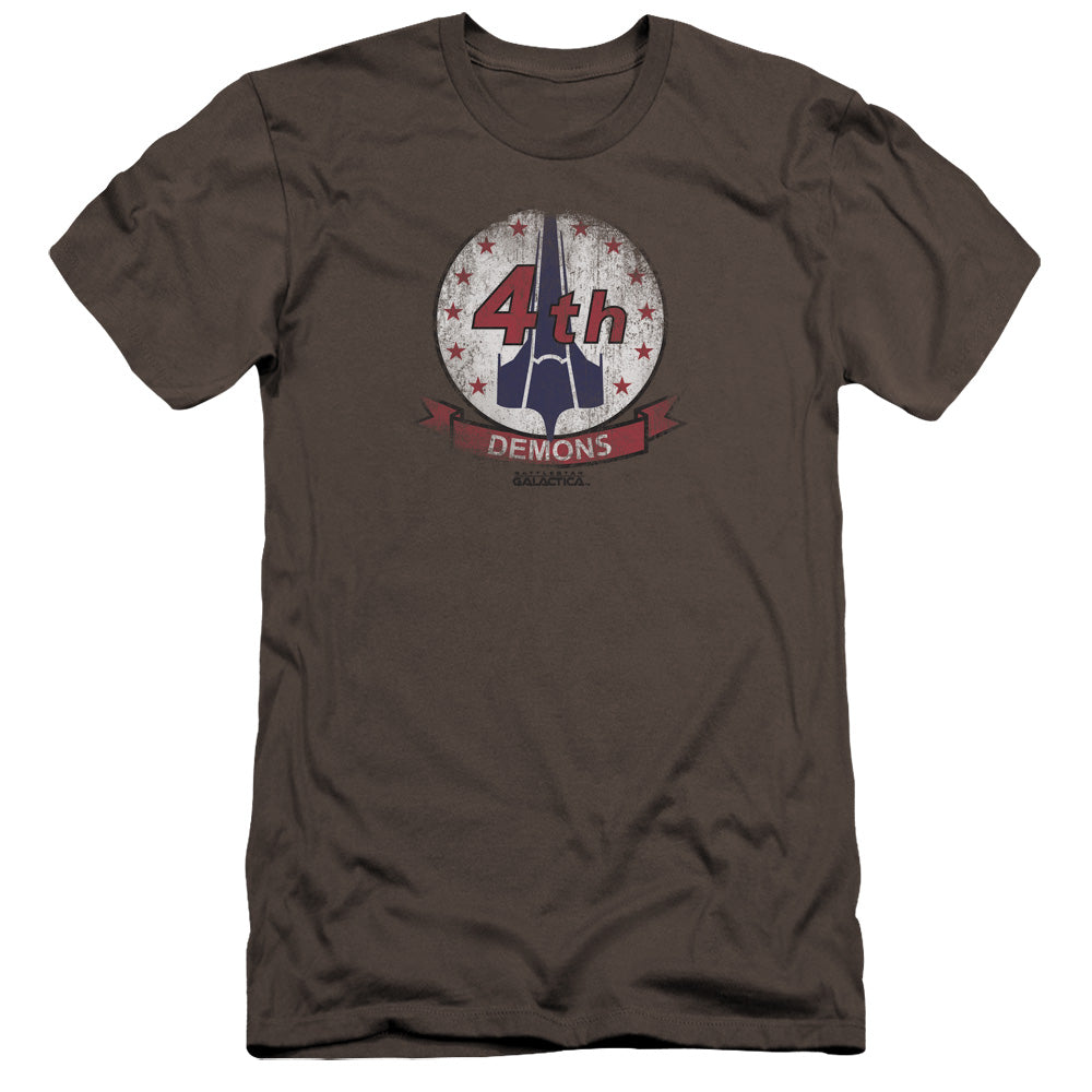 AN OFFCIALLY LICENSED BSG DEMONS BADGE MEN'S PREMIUM SLIM FIT T-SHIRT CHARCOAL