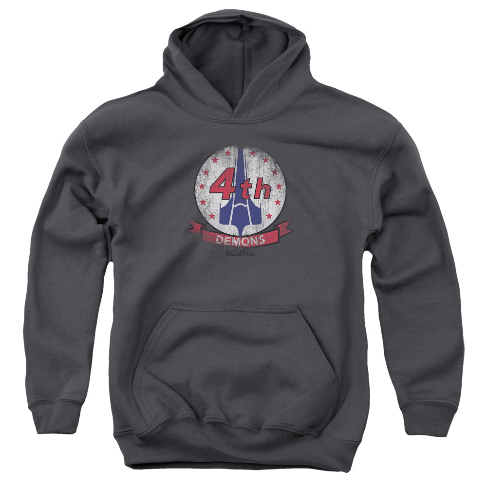 AN OFFCIALLY LICENSED BSG DEMONS BADGE YOUTH HOODIE CHARCOAL