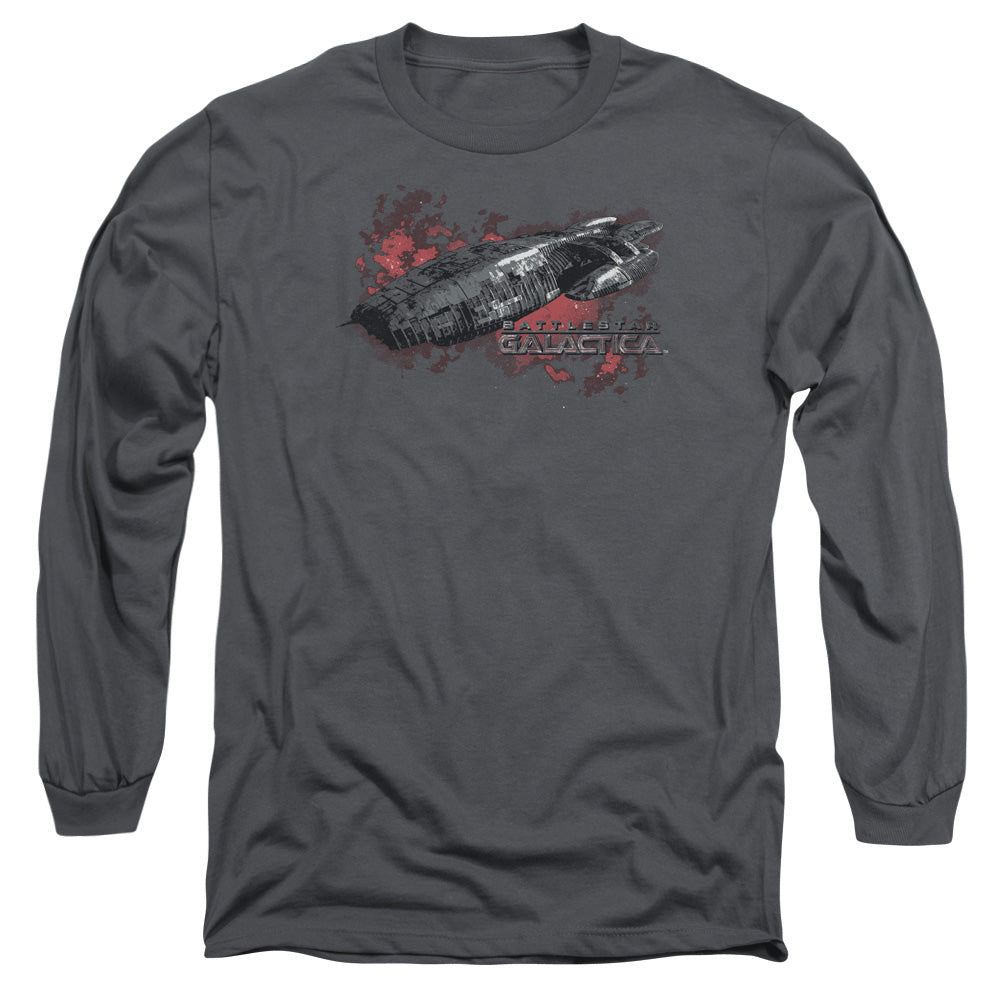 AN OFFCIALLY LICENSED BSG GALACTICA MEN'S LONG SLEEVE T-SHIRT CHARCOAL