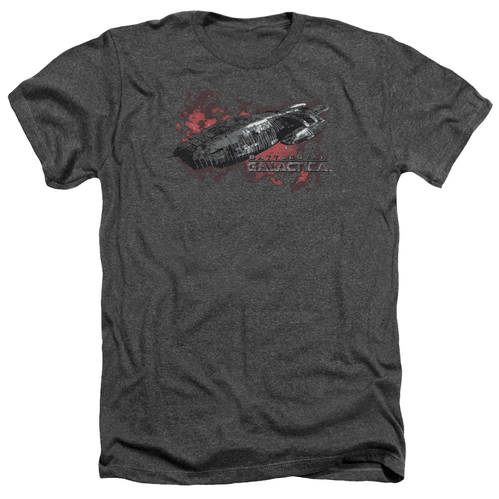 AN OFFCIALLY LICENSED BSG GALACTICA MEN'S HEATHER T-SHIRT CHARCOAL