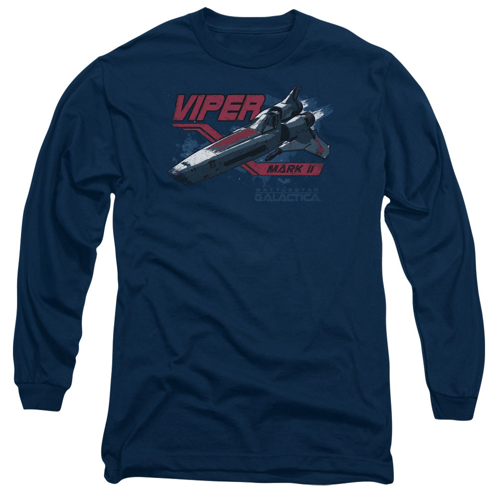 AN OFFCIALLY LICENSED BSG VIPER MARK II MEN'S LONG SLEEVE T-SHIRT NAVY
