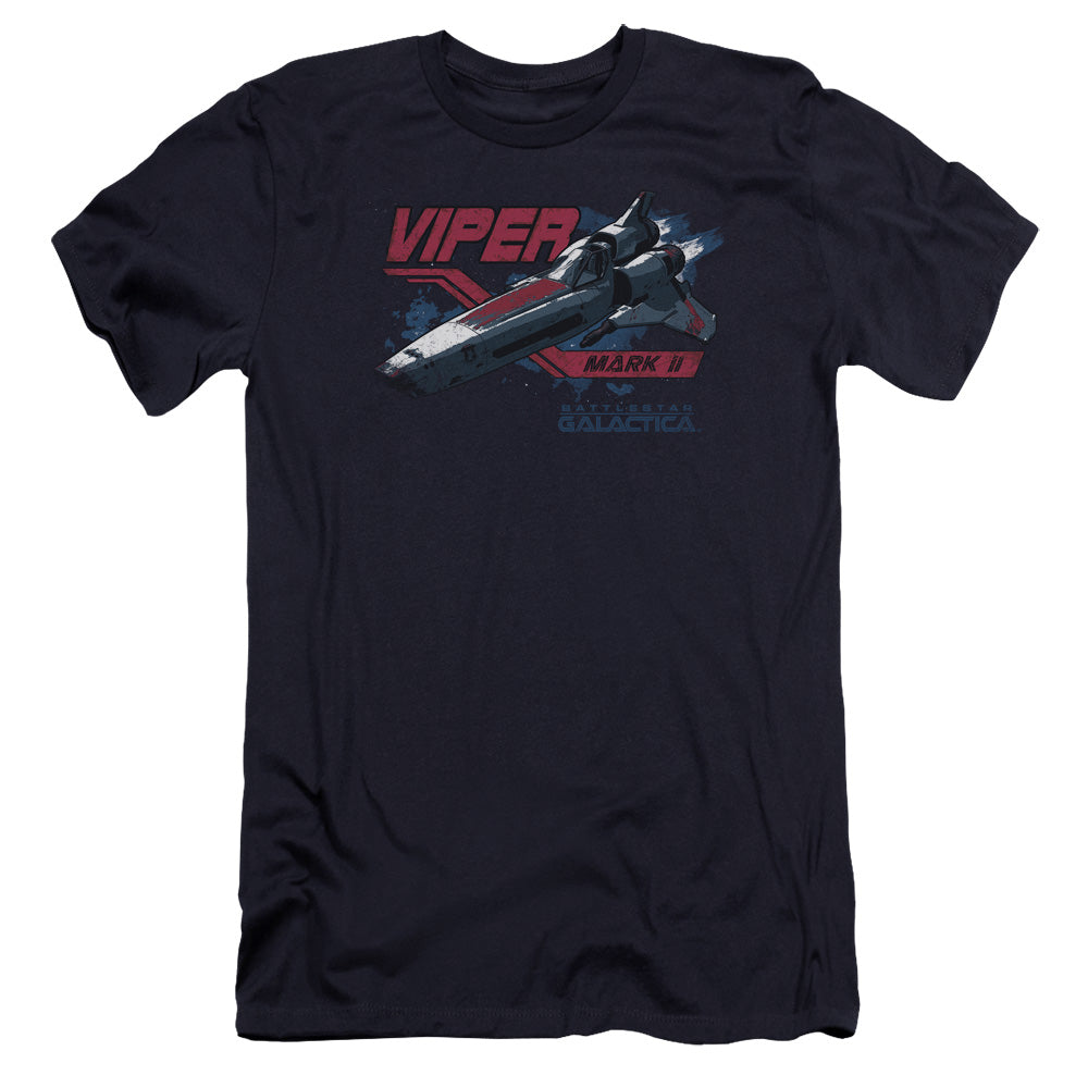 AN OFFCIALLY LICENSED BSG VIPER MARK II MEN'S PREMIUM SLIM FIT T-SHIRT NAVY
