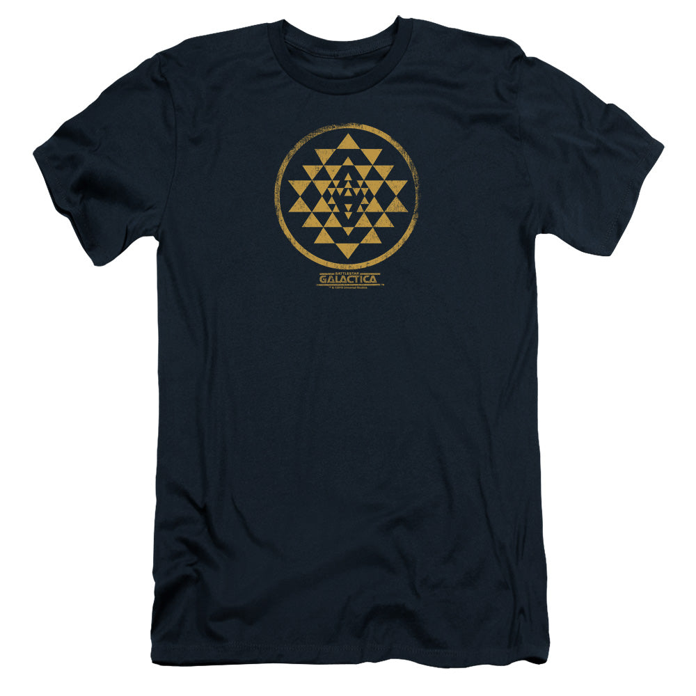 AN OFFCIALLY LICENSED BSG GOLD SQUADRON PATCH MEN'S PREMIUM SLIM FIT T-SHIRT NAVY
