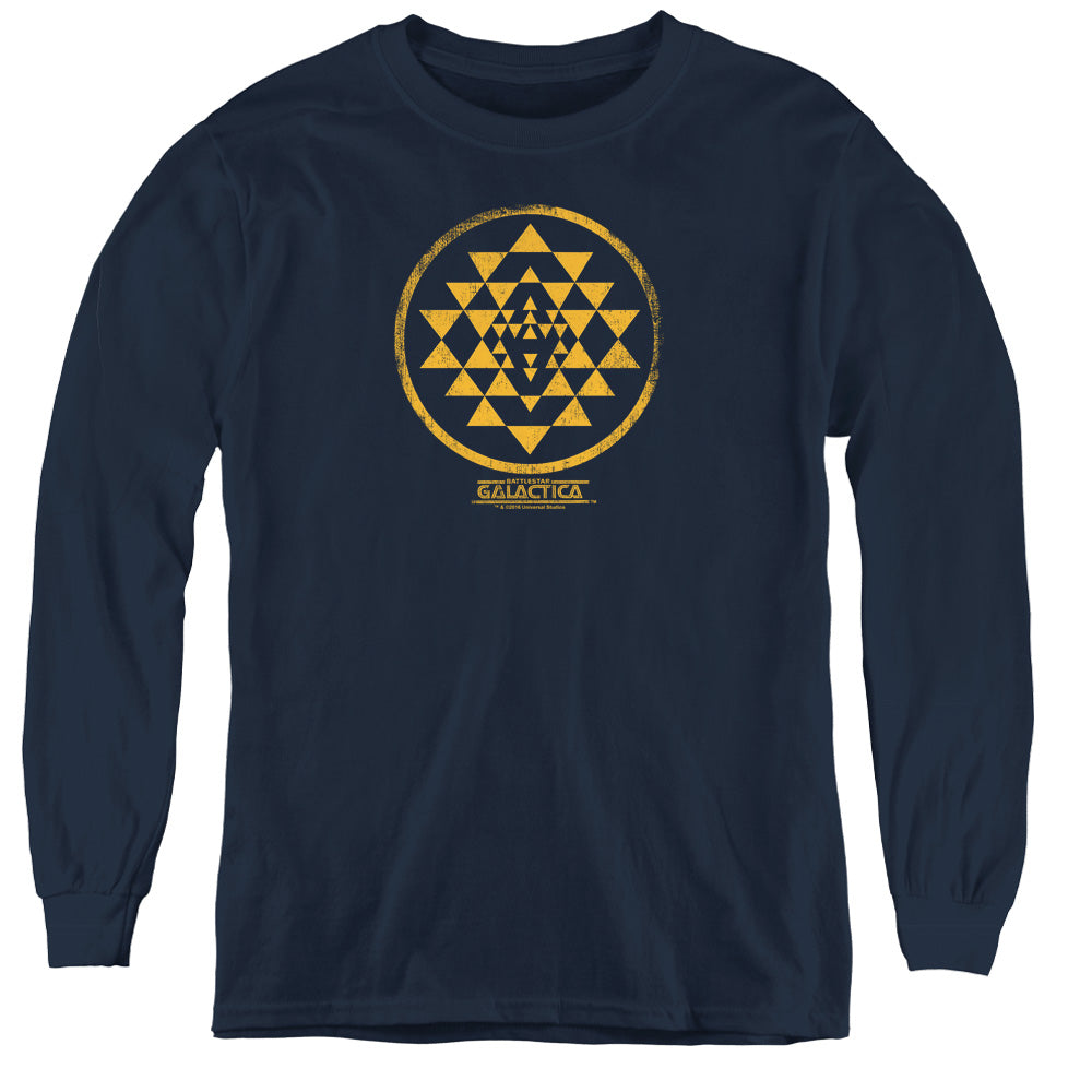 AN OFFCIALLY LICENSED BSG GOLD SQUADRON PATCH YOUTH LONG SLEEVE T-SHIRT NAVY