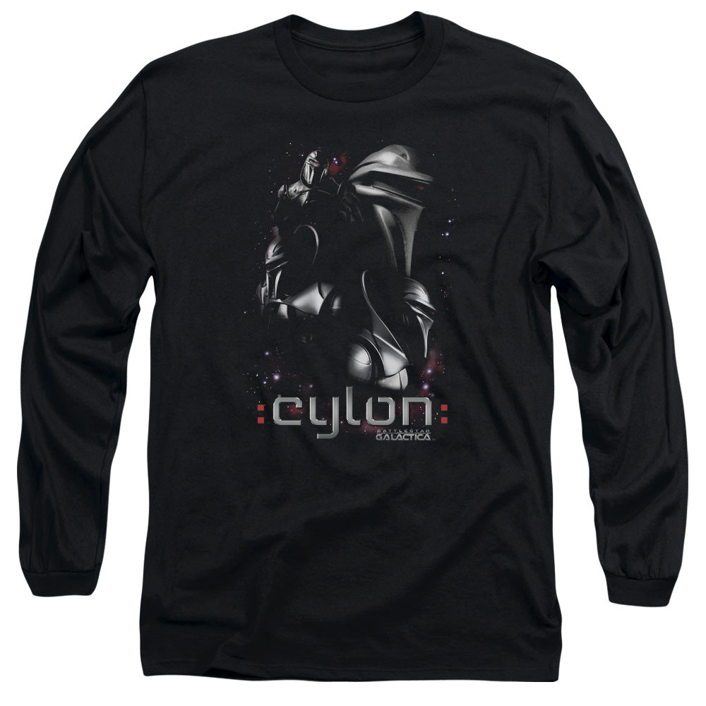AN OFFCIALLY LICENSED BATTLESTAR GALACTICA CENTURIONS MEN'S LONG SLEEVE T-SHIRT BLACK
