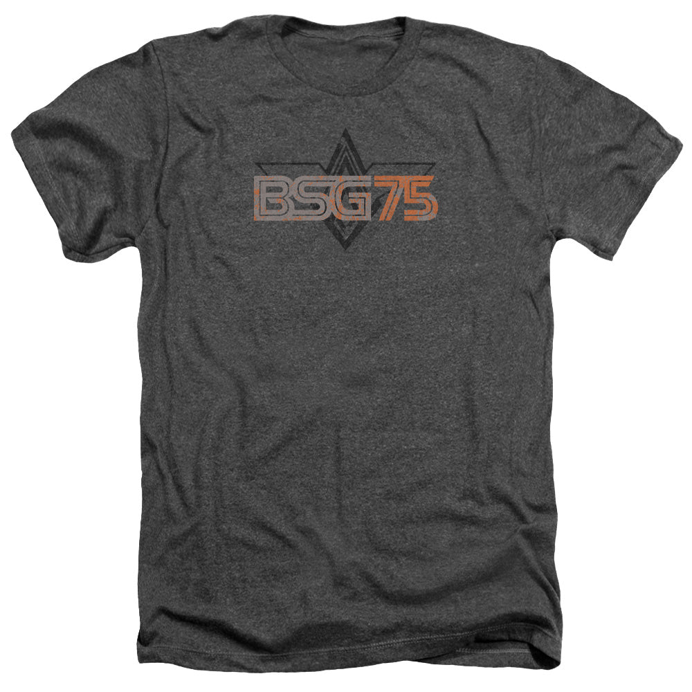 AN OFFCIALLY LICENSED BATTLESTAR GALACTICA BSG75 MEN'S HEATHER T-SHIRT CHARCOAL