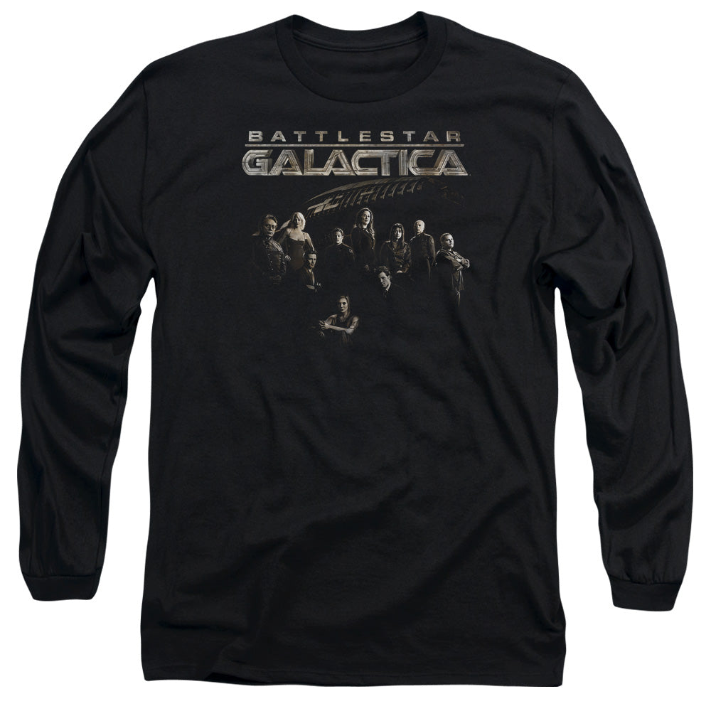 AN OFFCIALLY LICENSED BATTLESTAR GALACTICA BATTLE CAST MEN'S LONG SLEEVE T-SHIRT BLACK