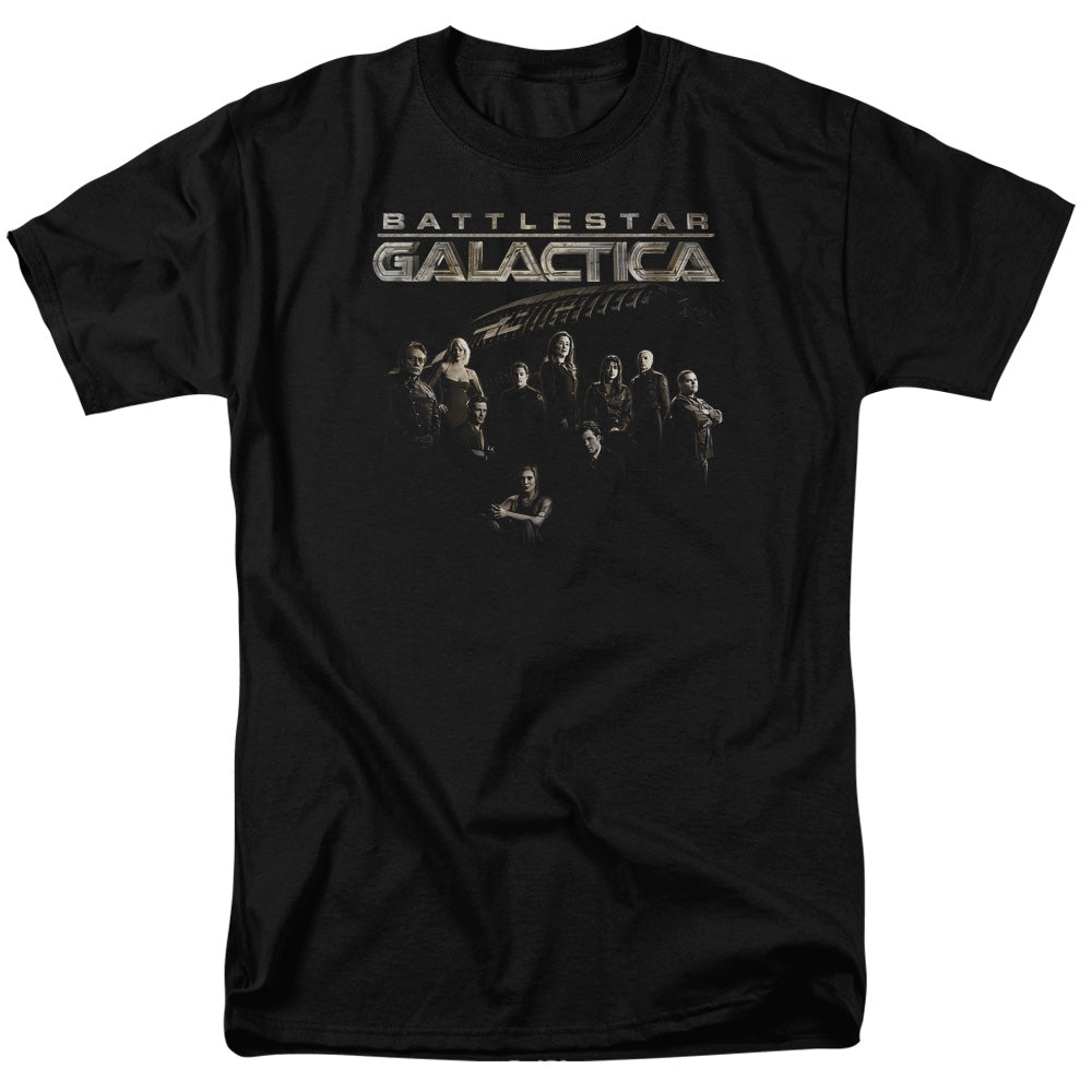 AN OFFCIALLY LICENSED BATTLESTAR GALACTICA BATTLE CAST MEN'S REGULAR FIT T-SHIRT BLACK
