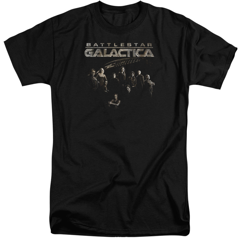 AN OFFCIALLY LICENSED BATTLESTAR GALACTICA BATTLE CAST MEN'S TALL FIT T-SHIRT BLACK