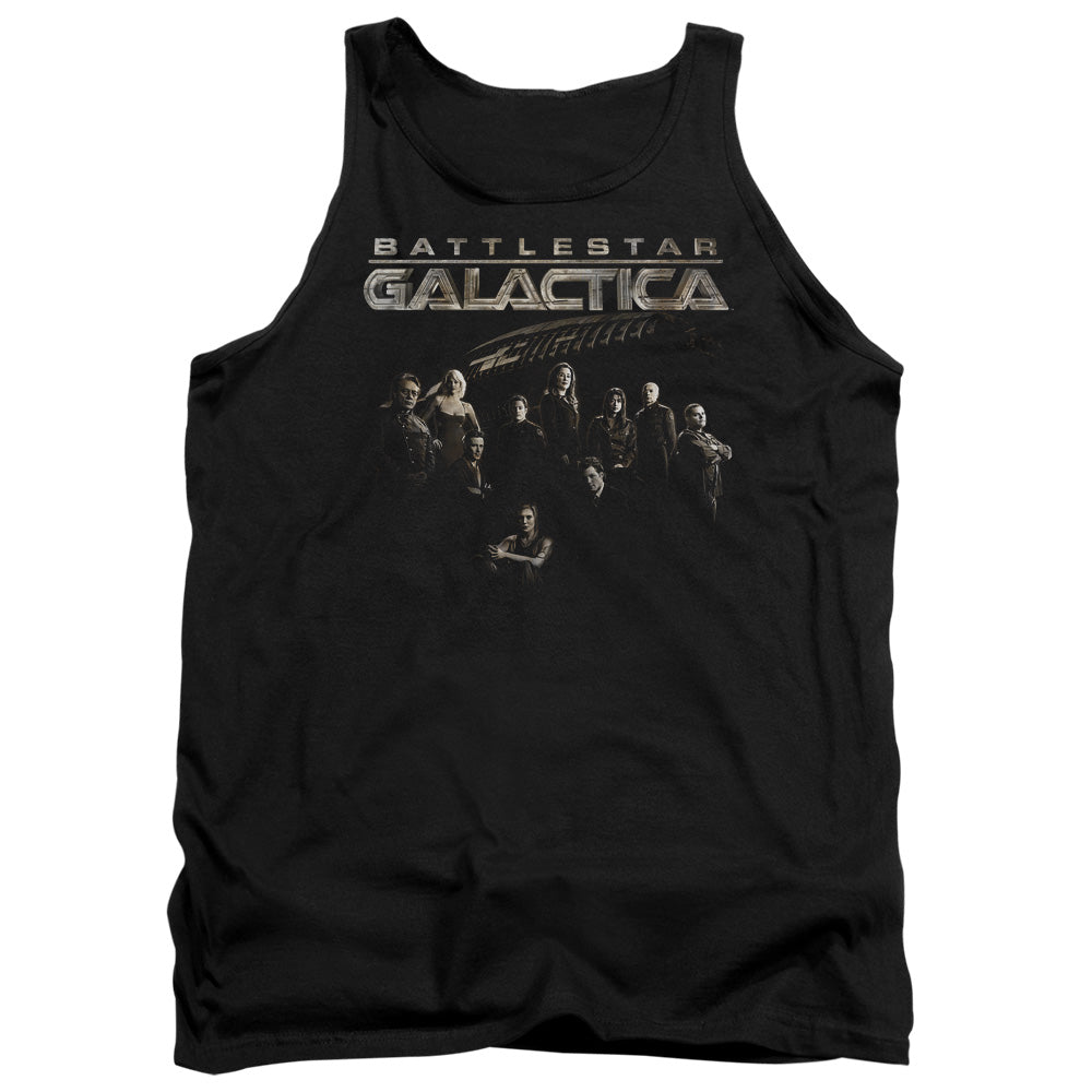 AN OFFCIALLY LICENSED BATTLESTAR GALACTICA BATTLE CAST ADULT UNISEX TANK TOP BLACK