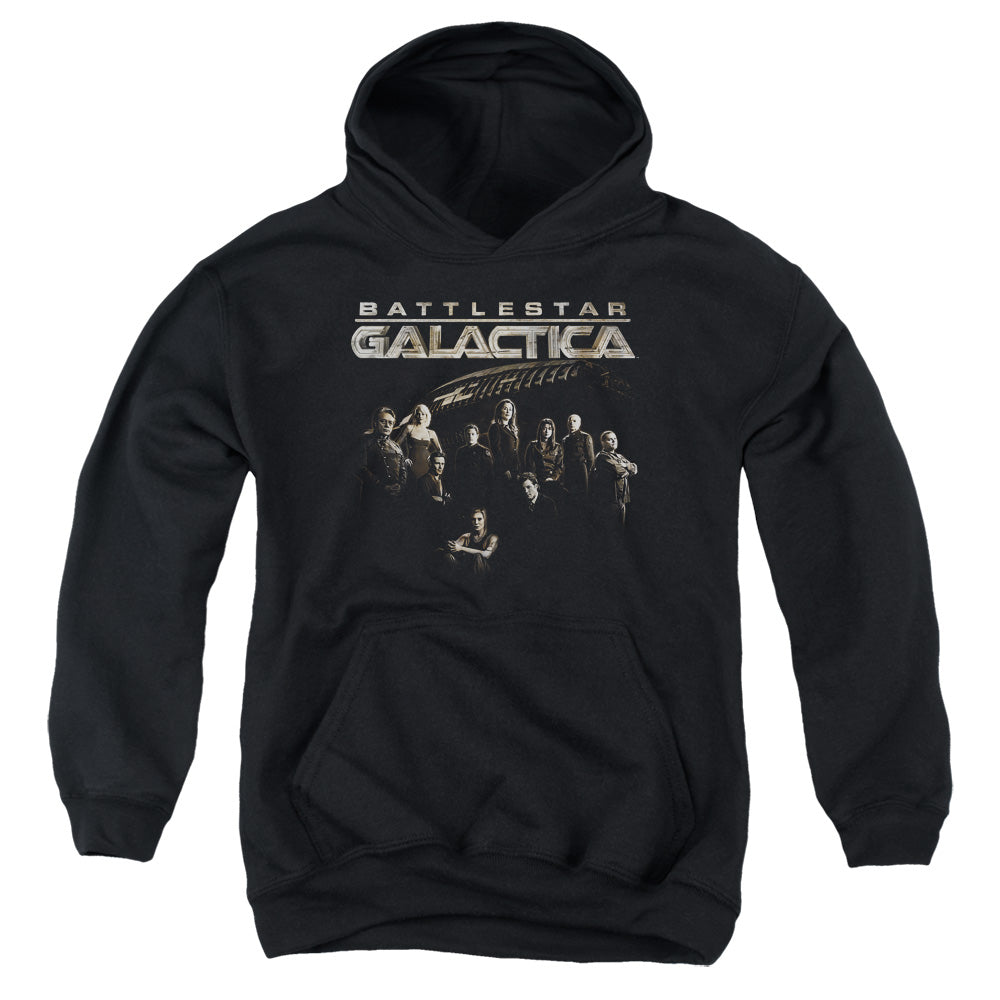AN OFFCIALLY LICENSED BATTLESTAR GALACTICA BATTLE CAST YOUTH HOODIE BLACK