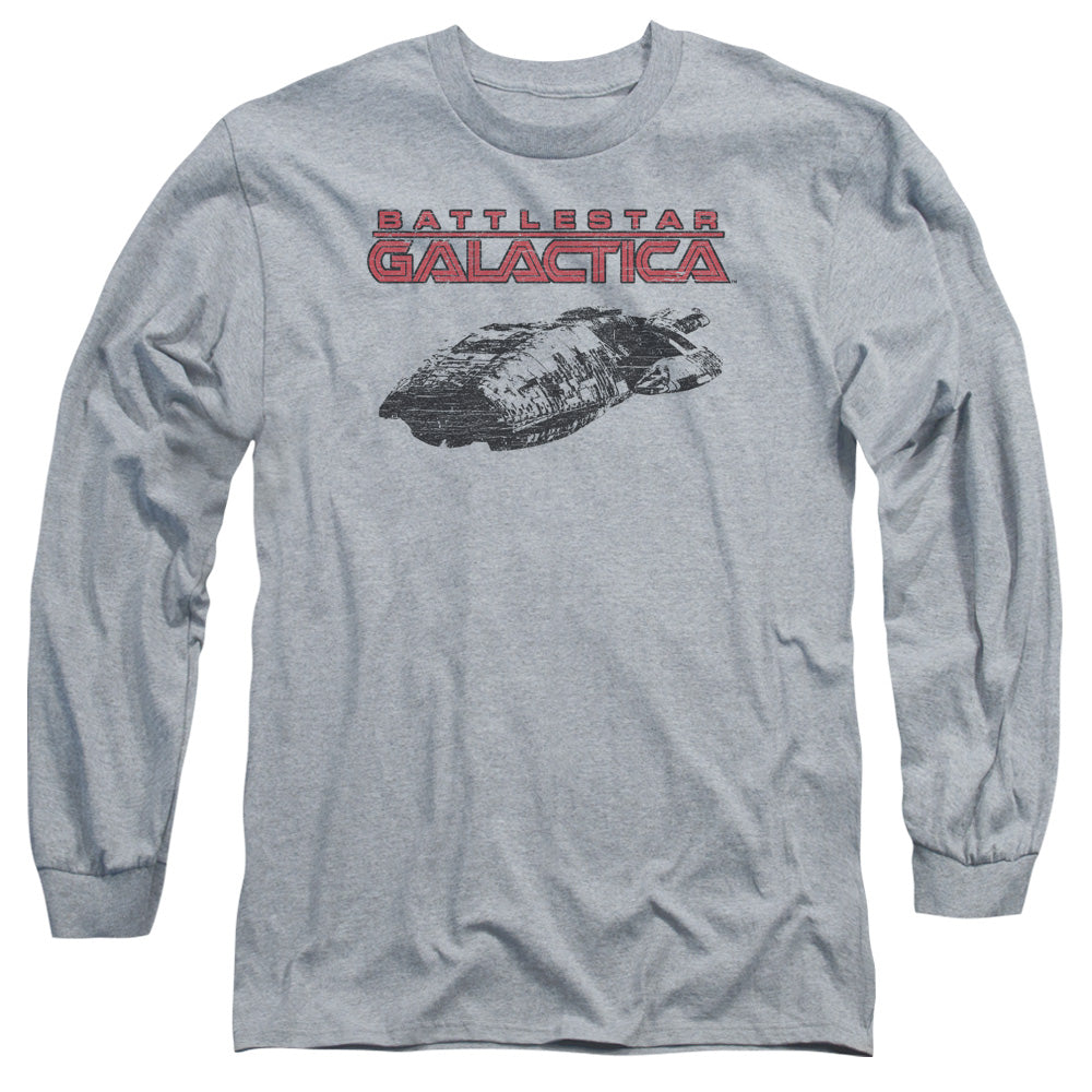 AN OFFCIALLY LICENSED BSG SHIP LOGO MEN'S LONG SLEEVE T-SHIRT ATHLETIC HEATHER