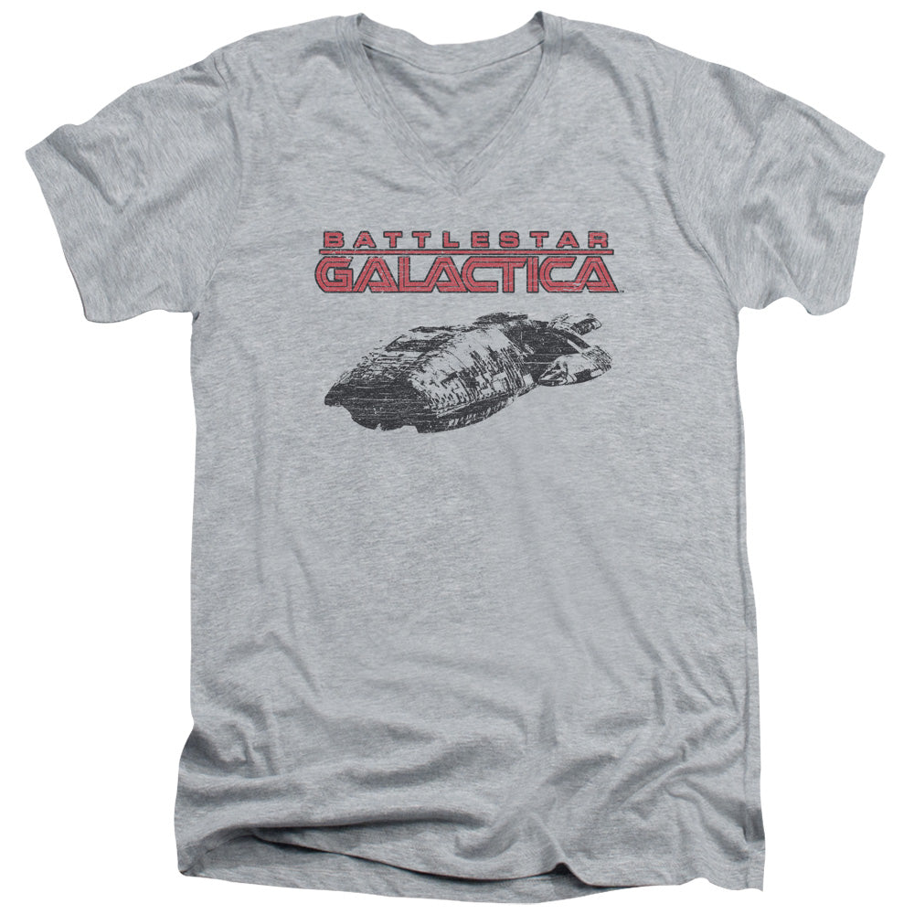 AN OFFCIALLY LICENSED BSG SHIP LOGO MEN'S V-NECK T-SHIRT ATHLETIC HEATHER