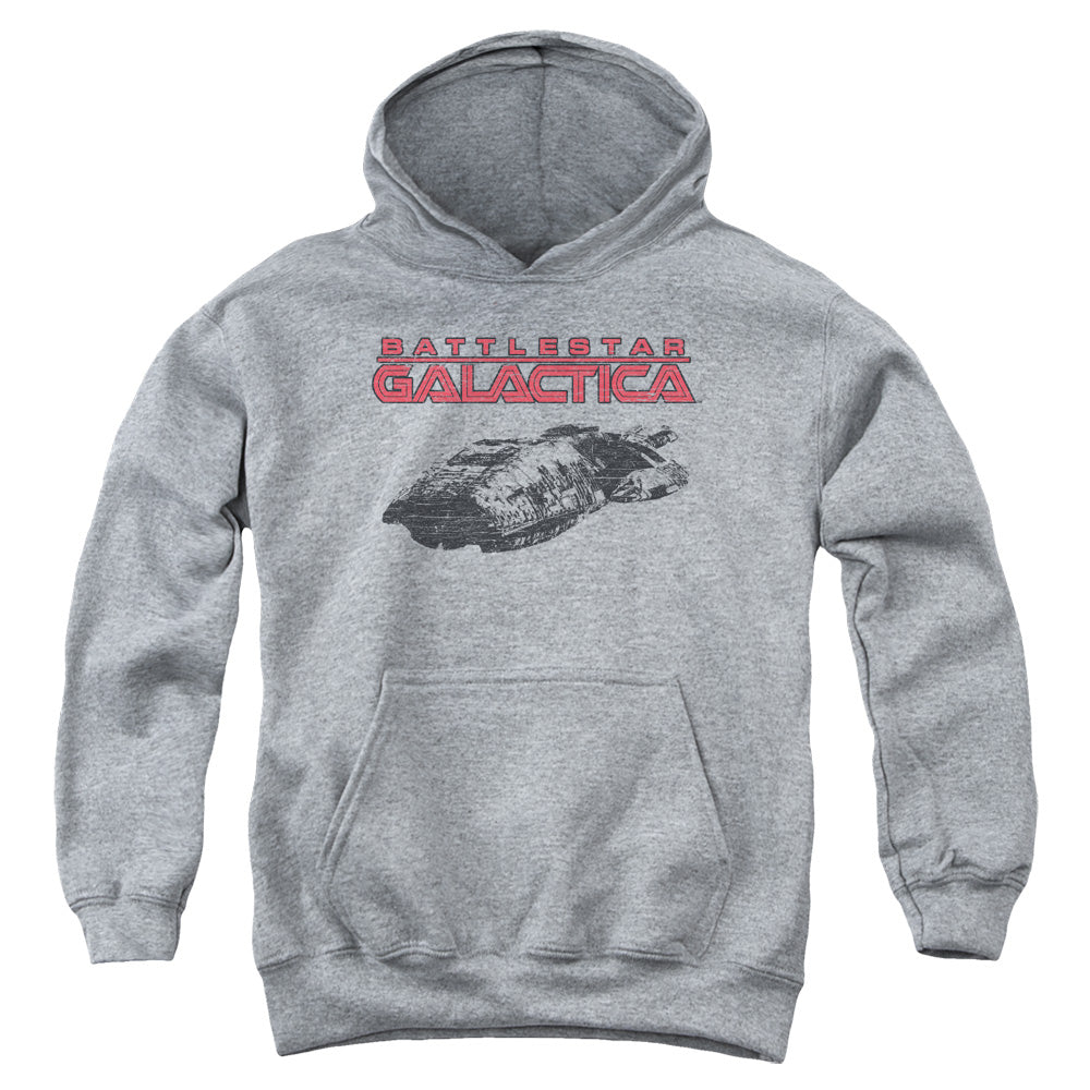 AN OFFCIALLY LICENSED BSG SHIP LOGO YOUTH HOODIE ATHLETIC HEATHER