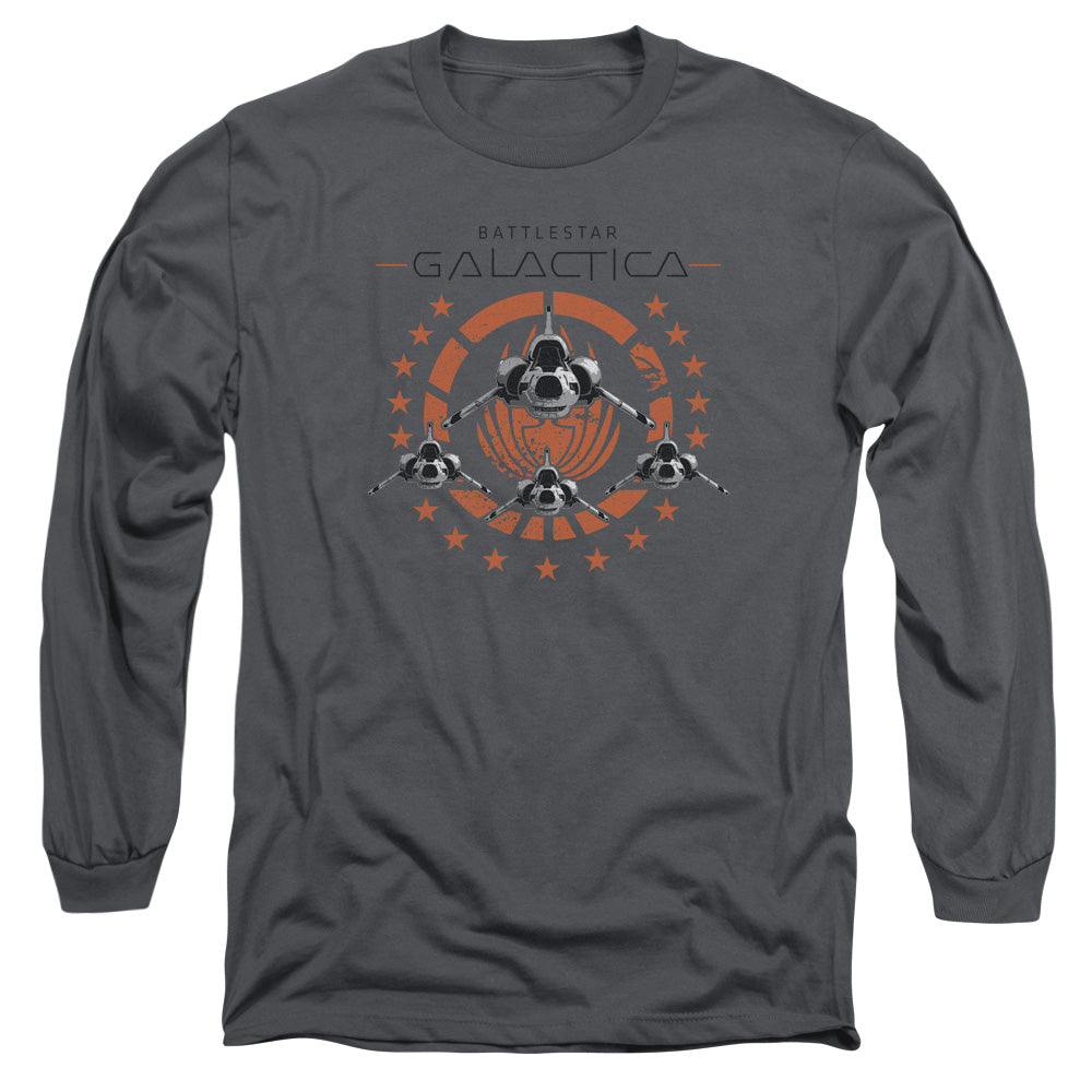 AN OFFCIALLY LICENSED BSG SQUADRON MEN'S LONG SLEEVE T-SHIRT CHARCOAL