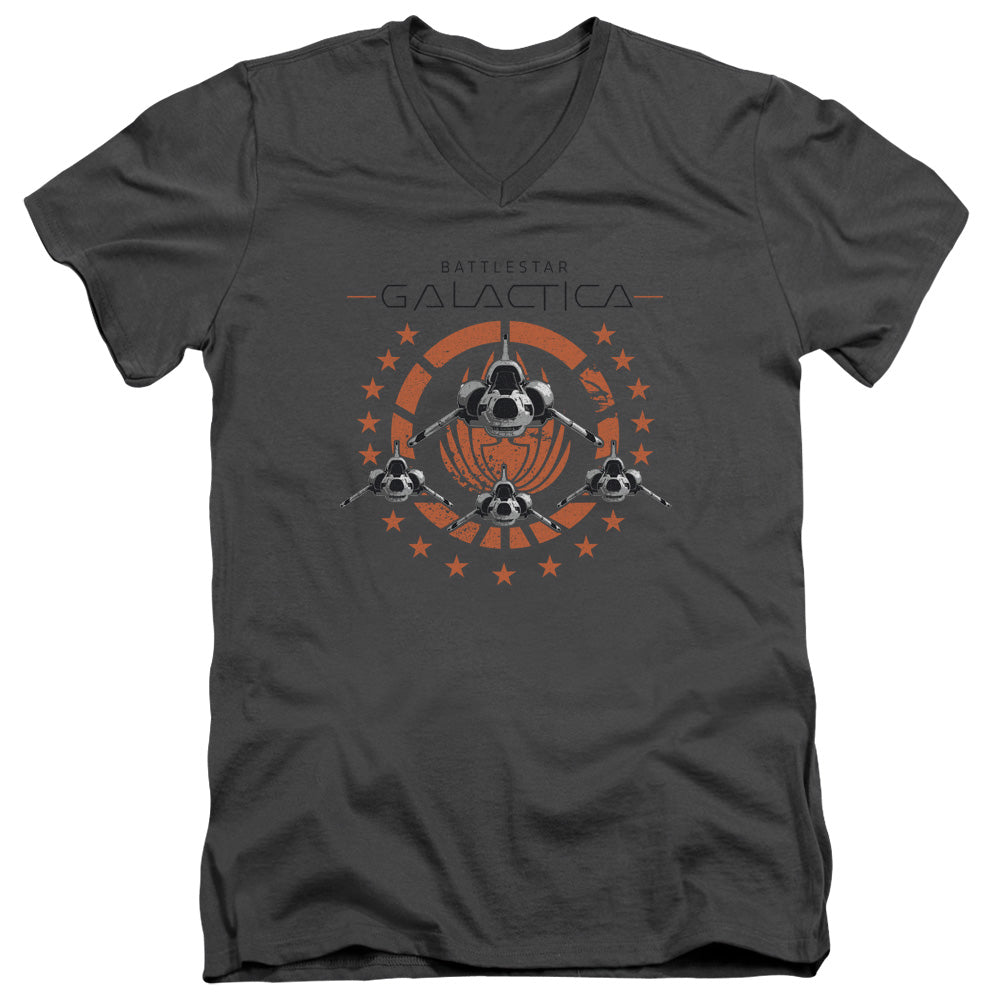 AN OFFCIALLY LICENSED BSG SQUADRON MEN'S V-NECK T-SHIRT CHARCOAL