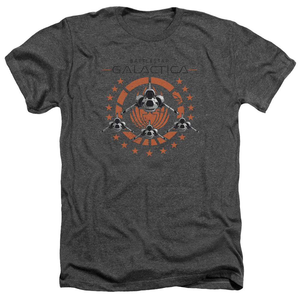 AN OFFCIALLY LICENSED BSG SQUADRON MEN'S HEATHER T-SHIRT CHARCOAL