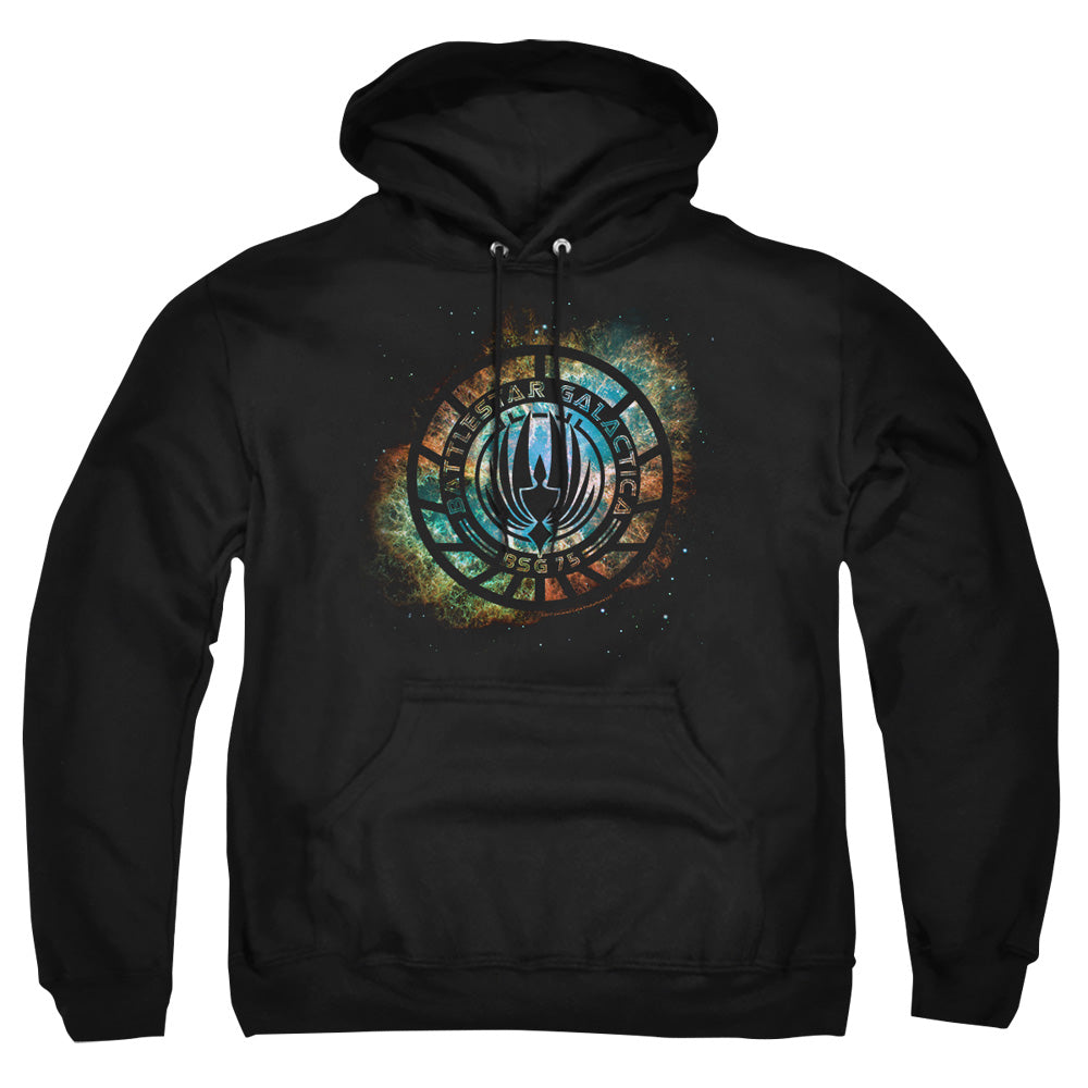 AN OFFCIALLY LICENSED BATTLESTAR GALACTICA (NEW) EMBLEM KNOCK-OUT ADULT UNISEX PULLOVER HOODIE BLACK