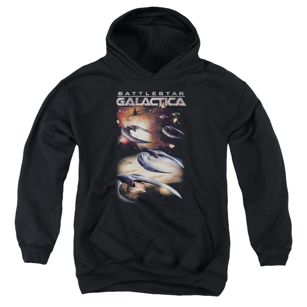 AN OFFCIALLY LICENSED BATTLESTAR GALACTICA (NEW) WHEN CYLONS ATTACK YOUTH HOODIE BLACK