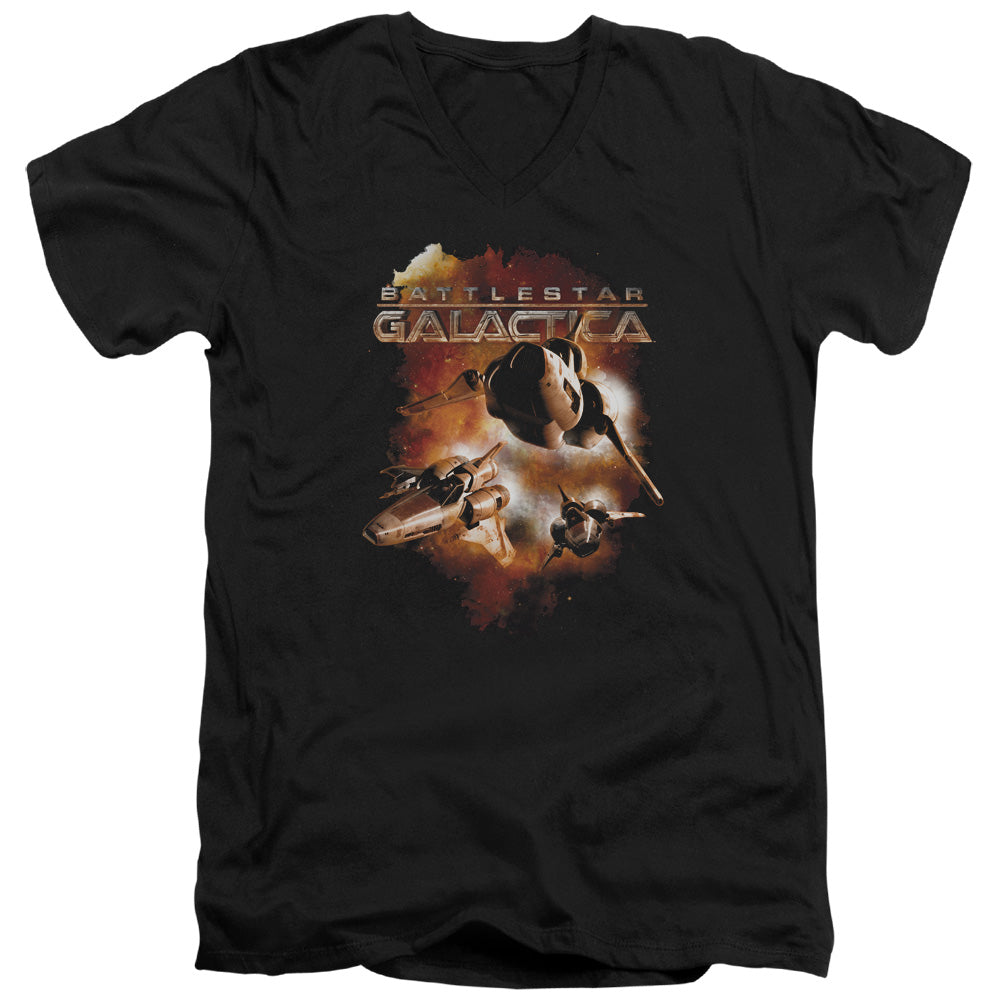 AN OFFCIALLY LICENSED BATTLESTAR GALACTICA (NEW) VIPERS STRETCH MEN'S V-NECK T-SHIRT BLACK