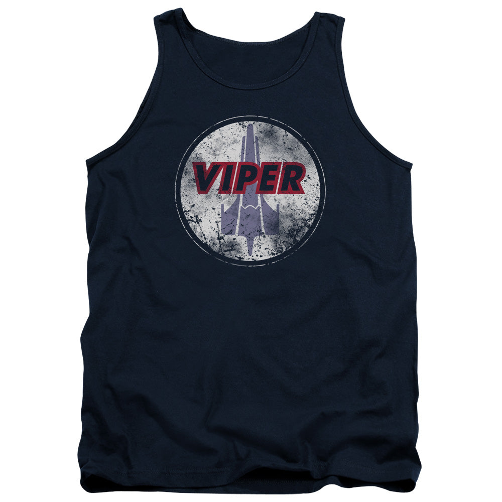 AN OFFCIALLY LICENSED BSG WAR TORN VIPER LOGO ADULT UNISEX TANK TOP NAVY