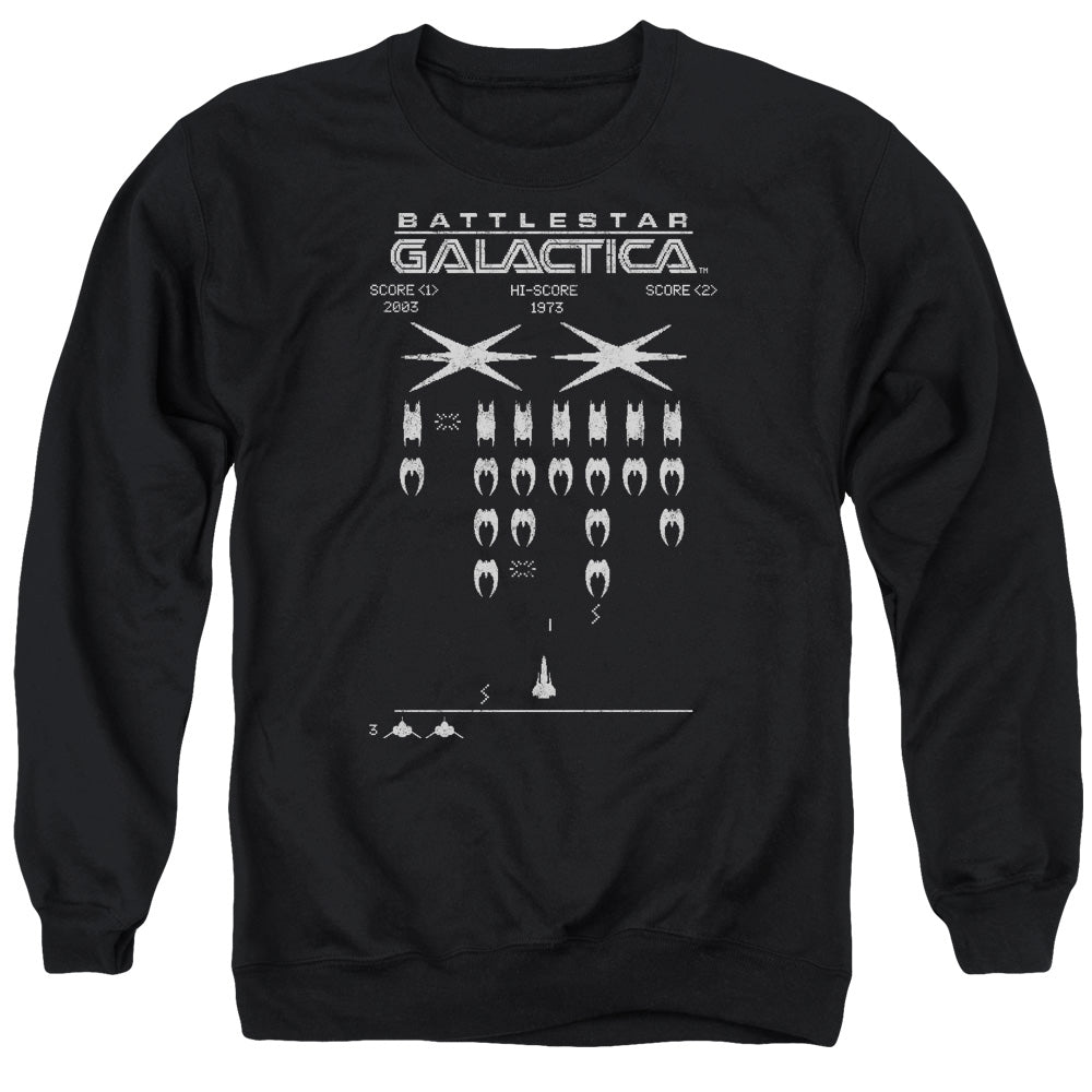 AN OFFCIALLY LICENSED BSG GALACTIC INVADERS ADULT UNISEX CREWNECK SWEATSHIRT BLACK