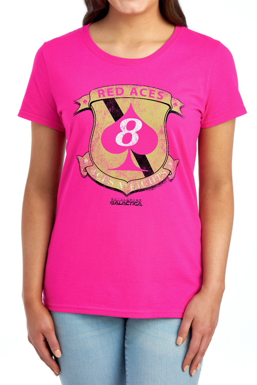 AN OFFCIALLY LICENSED BSG RED ACES BADGE WOMEN'S REGULAR FIT T-SHIRT RED