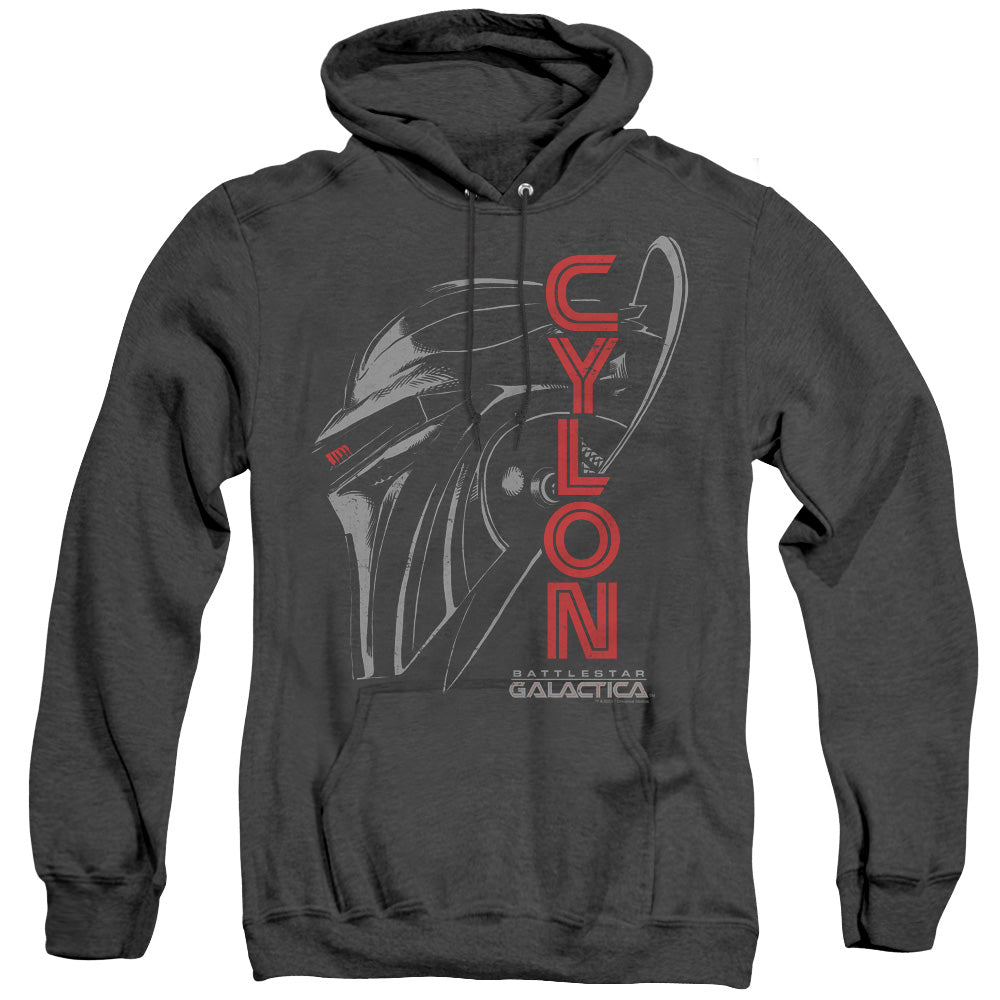 AN OFFCIALLY LICENSED BSG CYLON FACE ADULT UNISEX HEATHER PULLOVER HOODIE BLACK