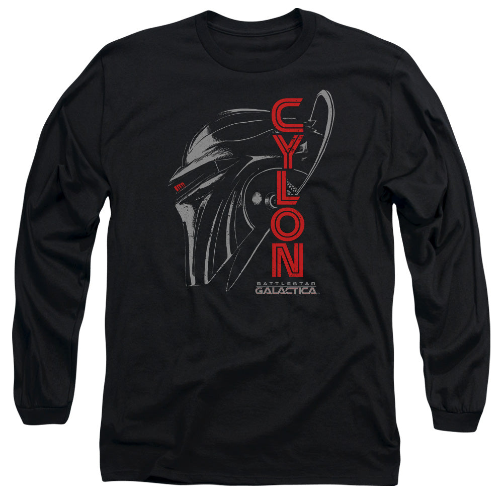 AN OFFCIALLY LICENSED BSG CYLON FACE MEN'S LONG SLEEVE T-SHIRT BLACK