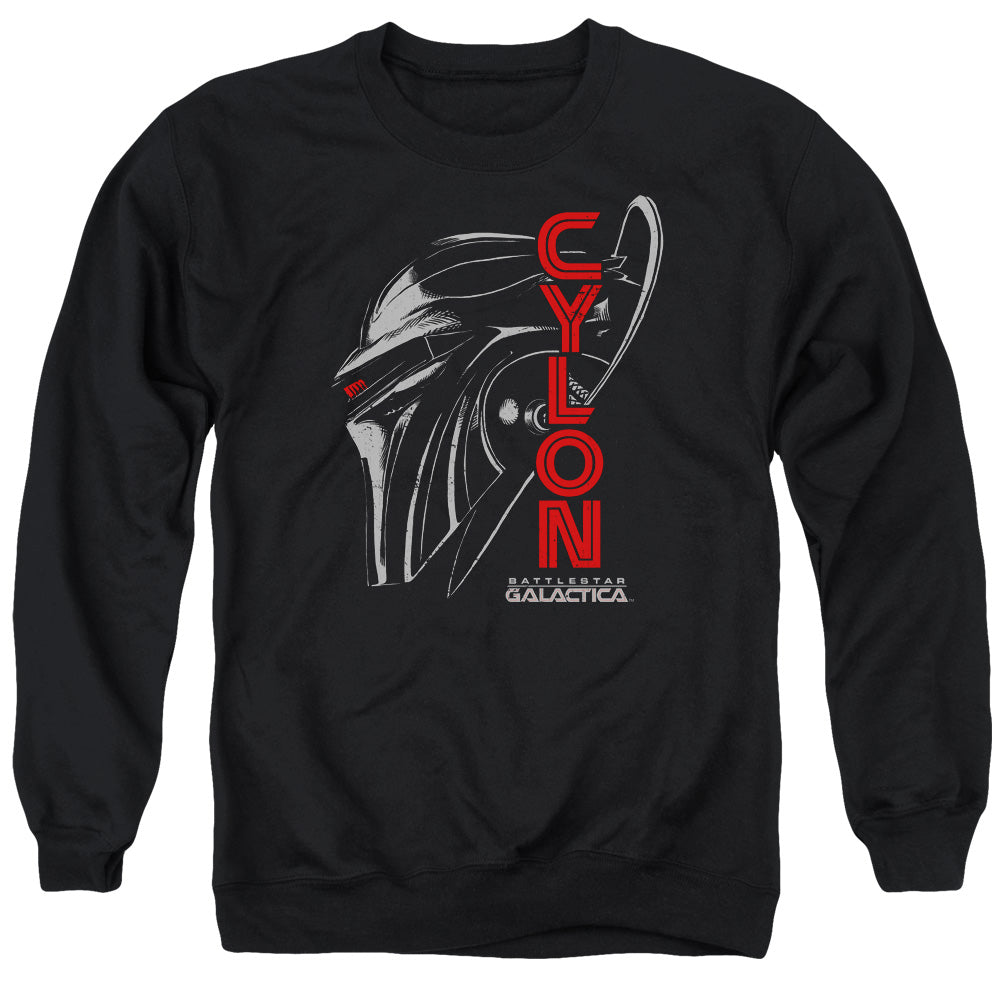 AN OFFCIALLY LICENSED BSG CYLON FACE ADULT UNISEX CREWNECK SWEATSHIRT BLACK